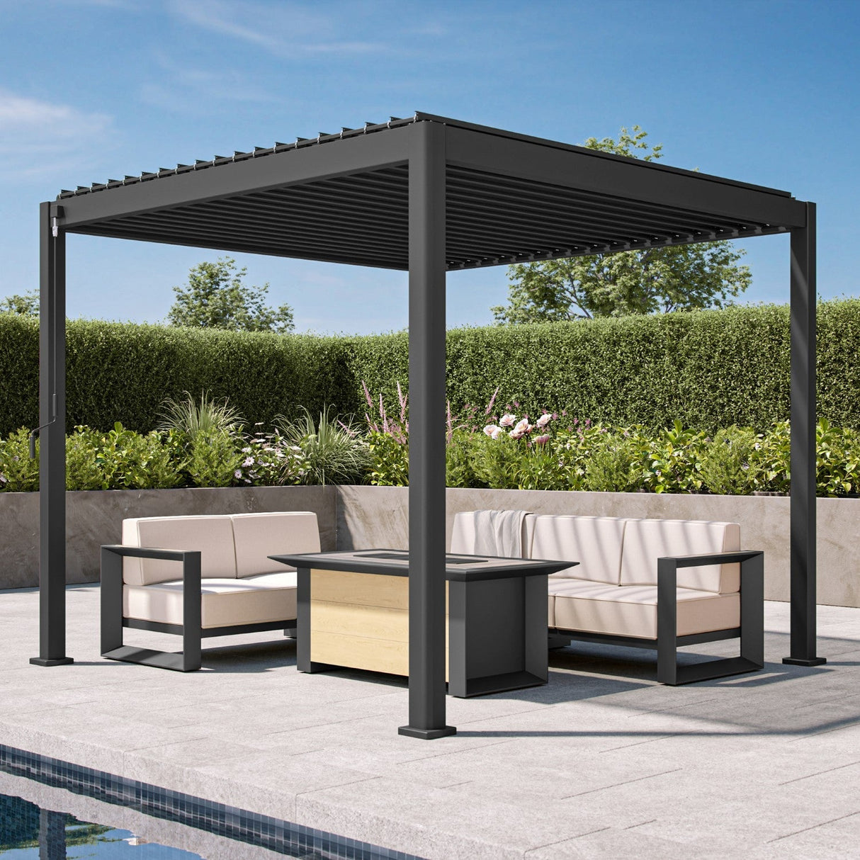 Patioslife Atlantic™ | Aluminium Louvered Pergola with Adjustable Roof & Built-In LED Lights, Freestanding All-Weather Shelter for Deck, Patio & Poolside