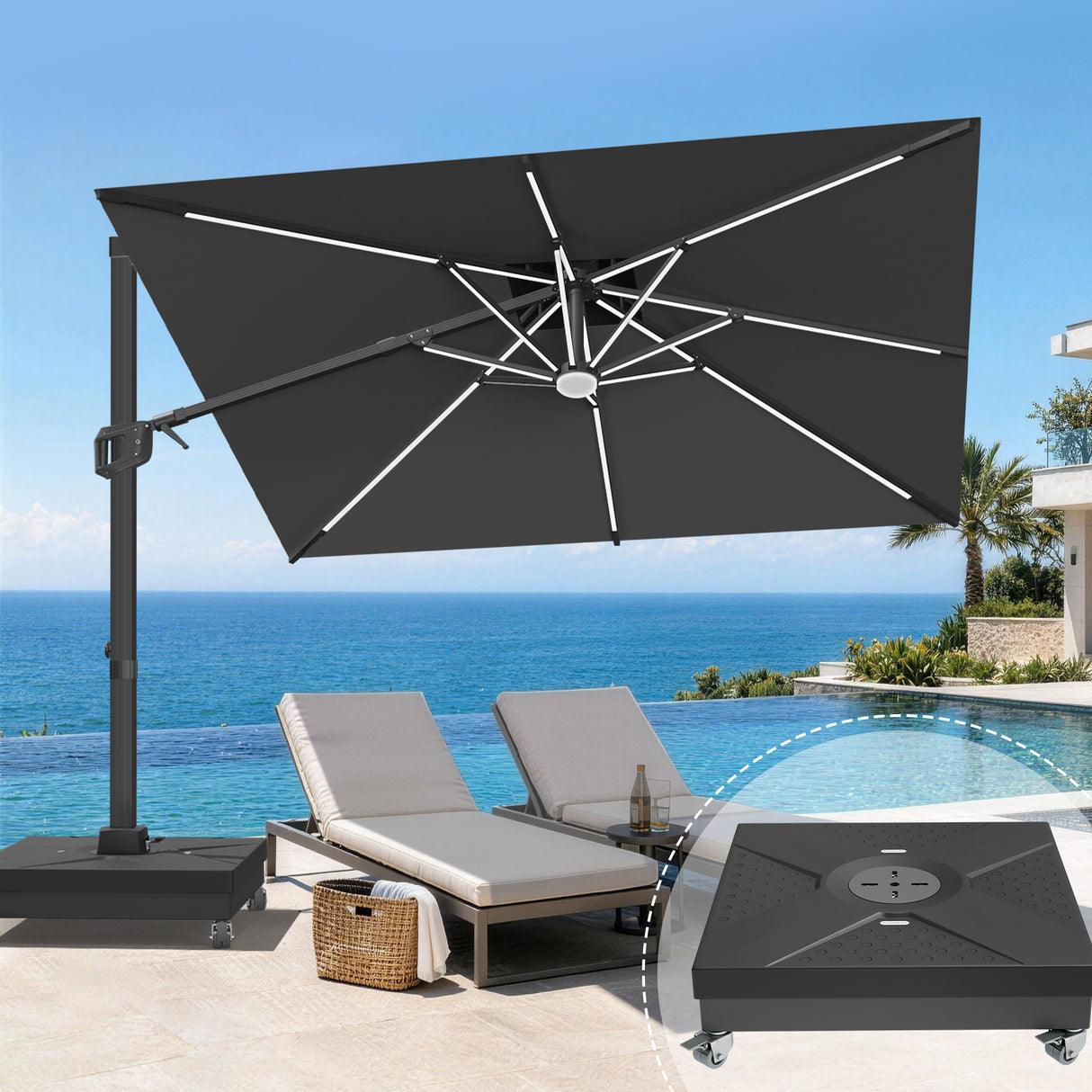 Patioslife Aegis Signature Series Rotating Cantilever Patio Umbrella with Adjustable Tilt for Garden & Poolside