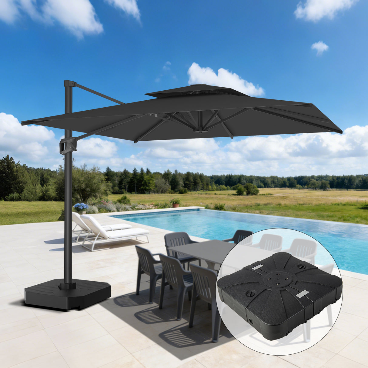 Patioslife Aegis Pro All-weather Cantilever Parasol , Reinforced & Powder-Coated Aluminium Ribs and Pole — Perfect for Garden & Patio