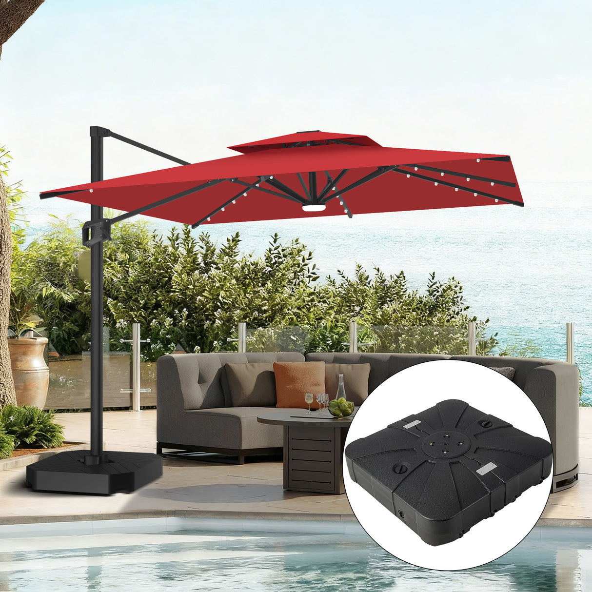 Patioslife Aegis Pro All-weather Cantilever Parasol with LED Lights, Reinforced & Powder-Coated Aluminium Ribs and Pole — Perfect for Garden & Patio