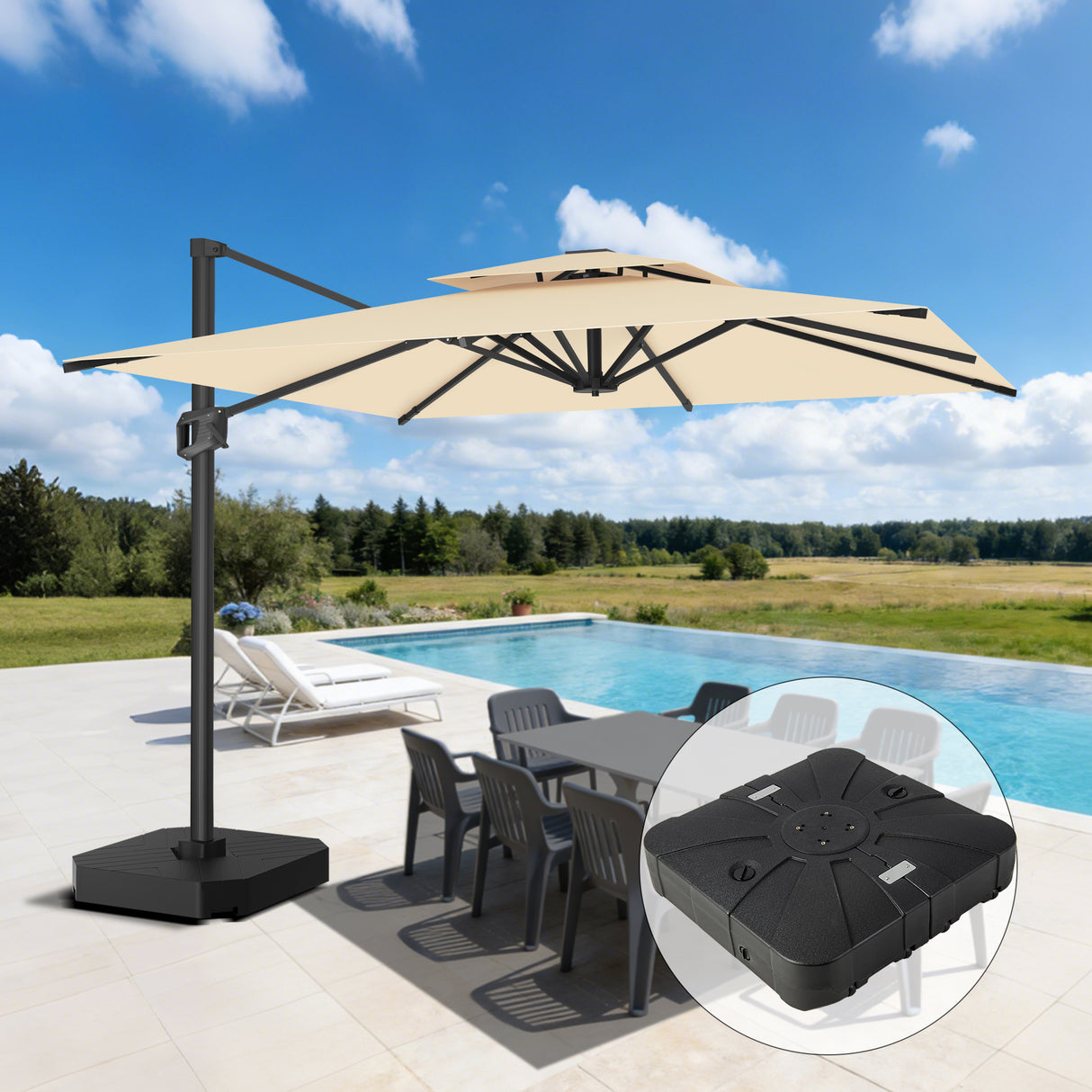 Patioslife Aegis Pro All-weather Cantilever Parasol , Reinforced & Powder-Coated Aluminium Ribs and Pole — Perfect for Garden & Patio