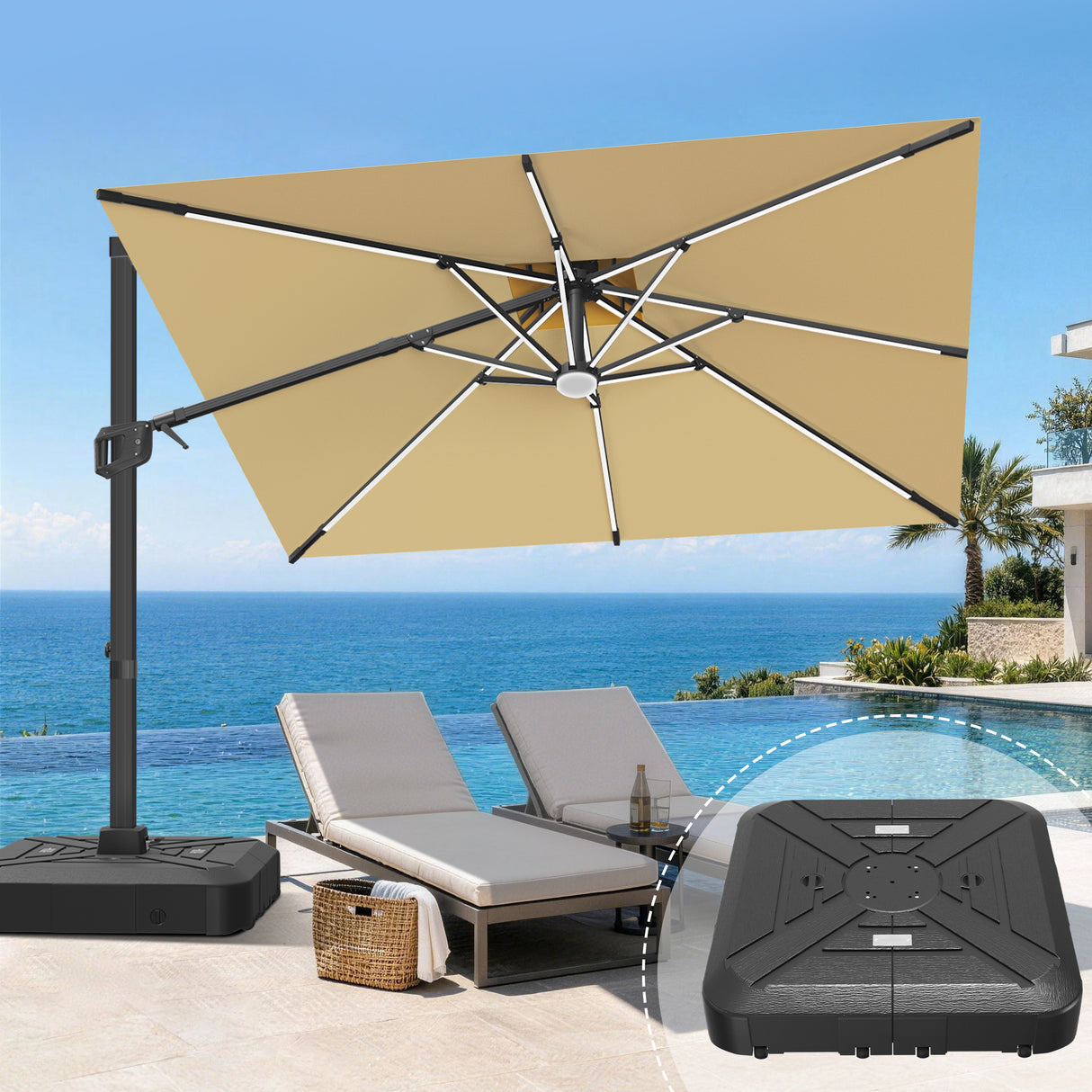Patioslife Aegis Signature Series Rotating Cantilever Patio Umbrella with Adjustable Tilt for Garden & Poolside