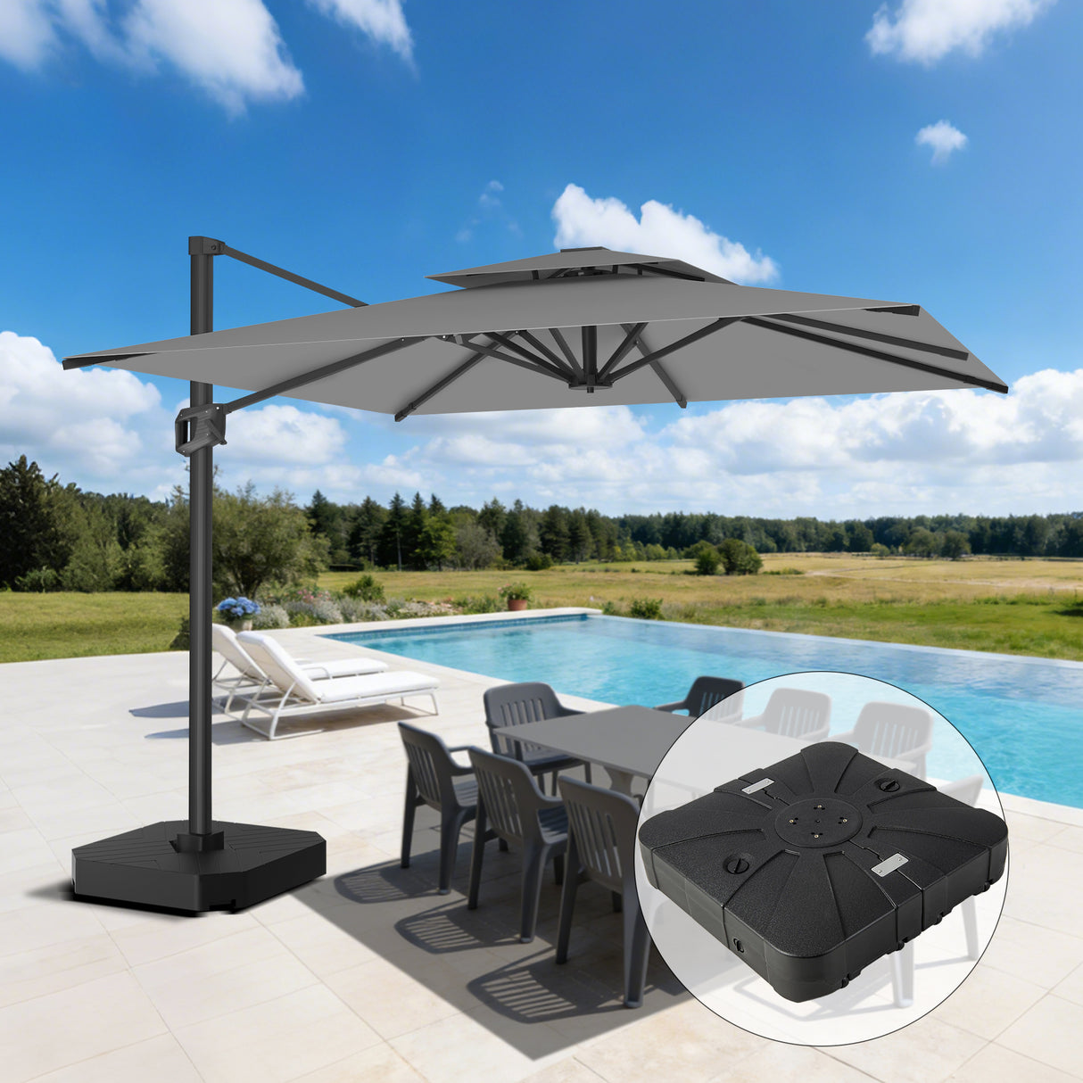 Patioslife Aegis Pro All-weather Cantilever Parasol , Reinforced & Powder-Coated Aluminium Ribs and Pole — Perfect for Garden & Patio