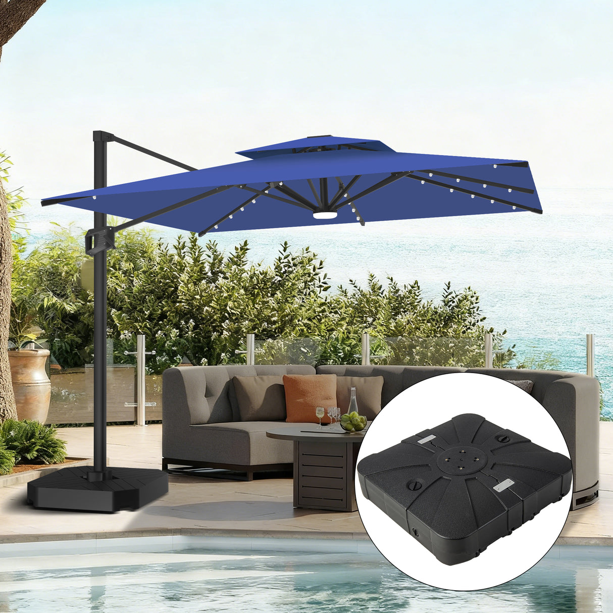 Patioslife Aegis Pro All-weather Cantilever Parasol with LED Lights, Reinforced & Powder-Coated Aluminium Ribs and Pole — Perfect for Garden & Patio