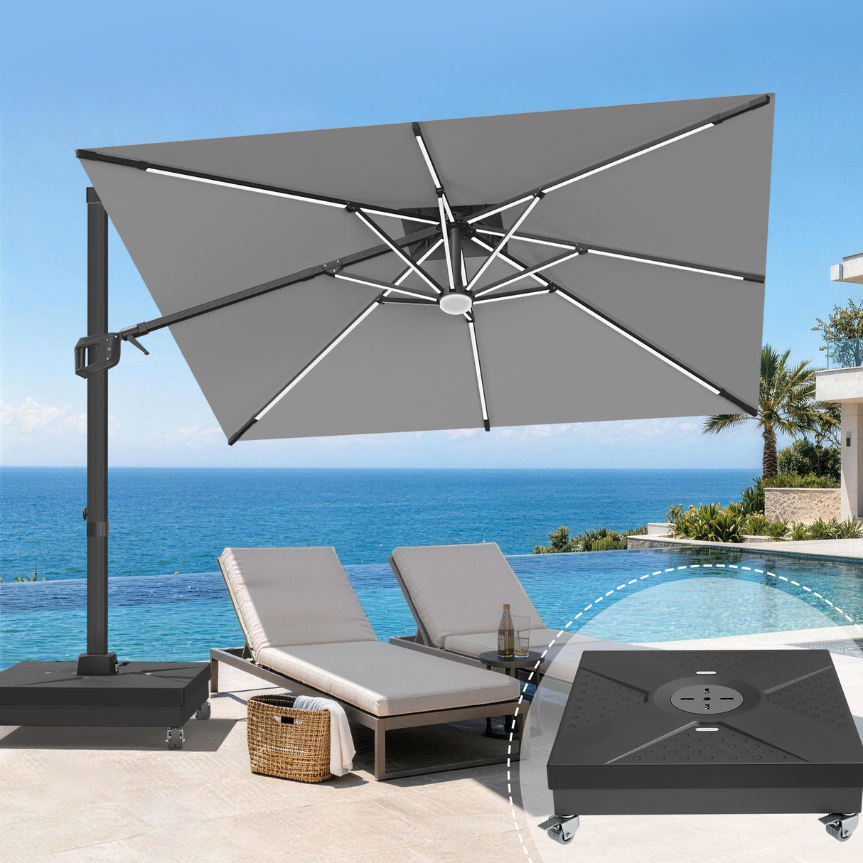Patioslife Aegis Signature Series Rotating Cantilever Patio Umbrella with Adjustable Tilt for Garden & Poolside