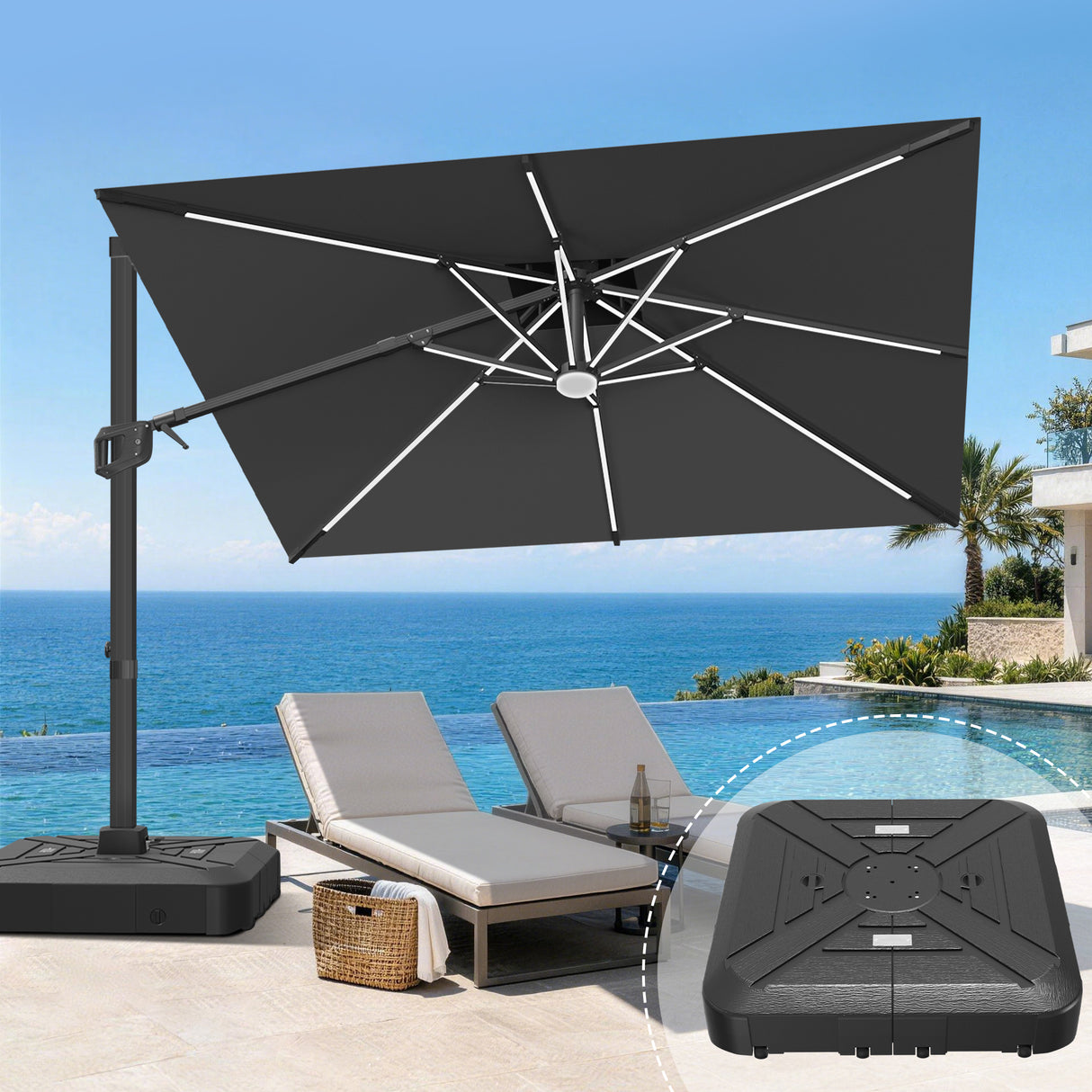 Patioslife Aegis Signature Series Rotating Cantilever Patio Umbrella with Adjustable Tilt for Garden & Poolside