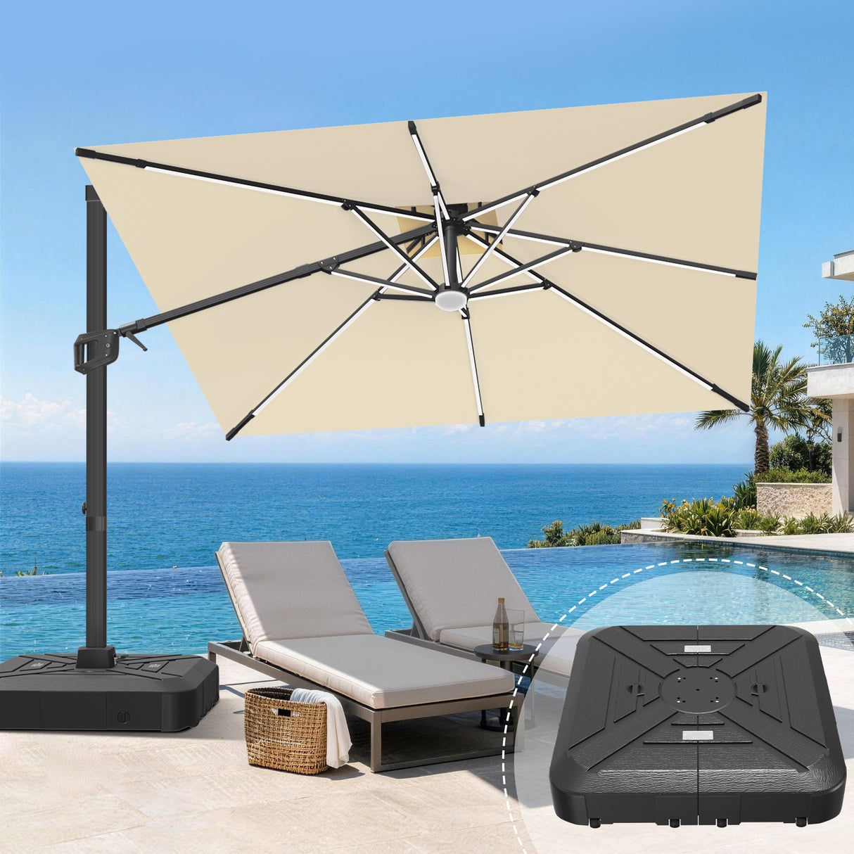 Patioslife Aegis Signature Series Rotating Cantilever Patio Umbrella with Adjustable Tilt for Garden & Poolside