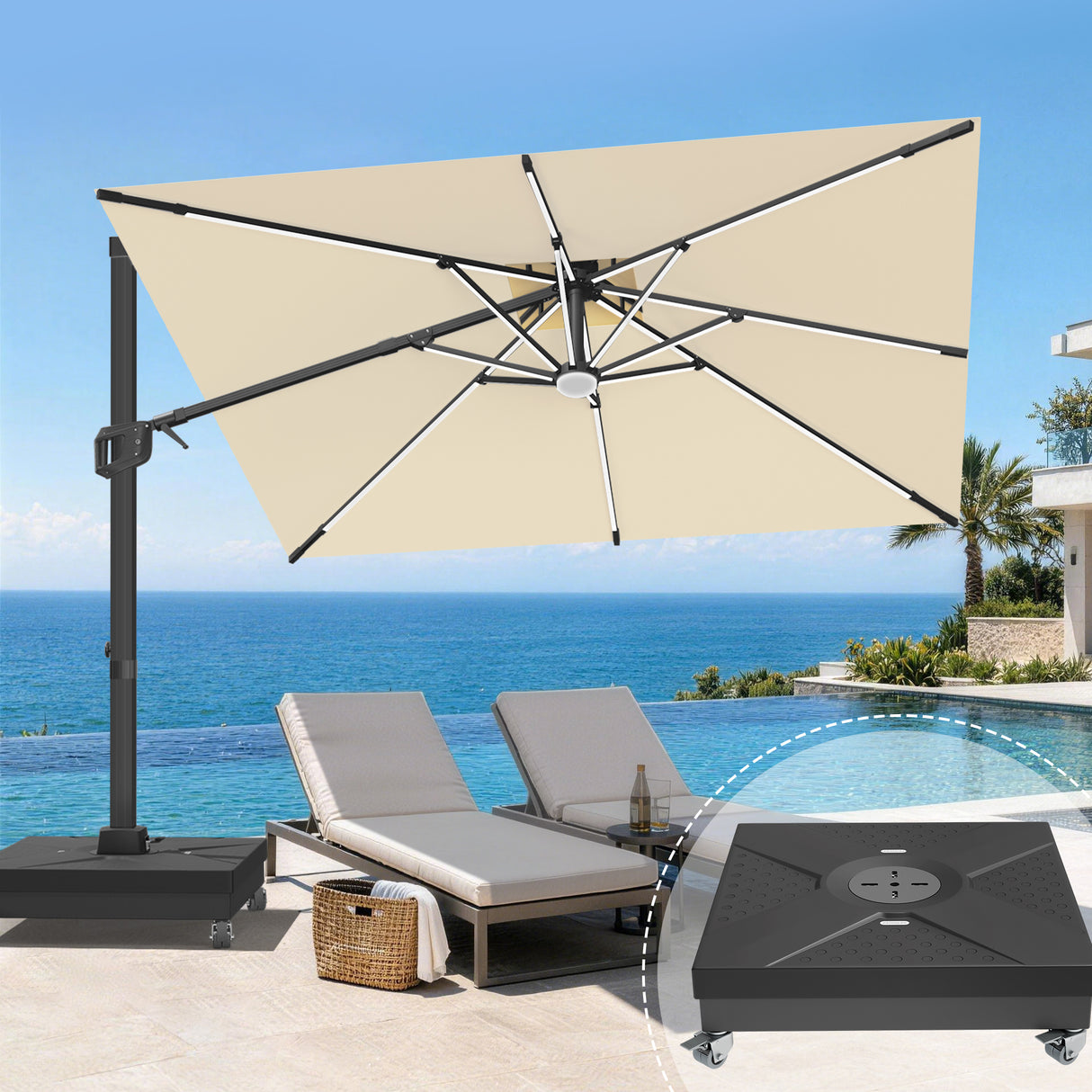 Patioslife Aegis Signature Series Rotating Cantilever Patio Umbrella with Adjustable Tilt for Garden & Poolside