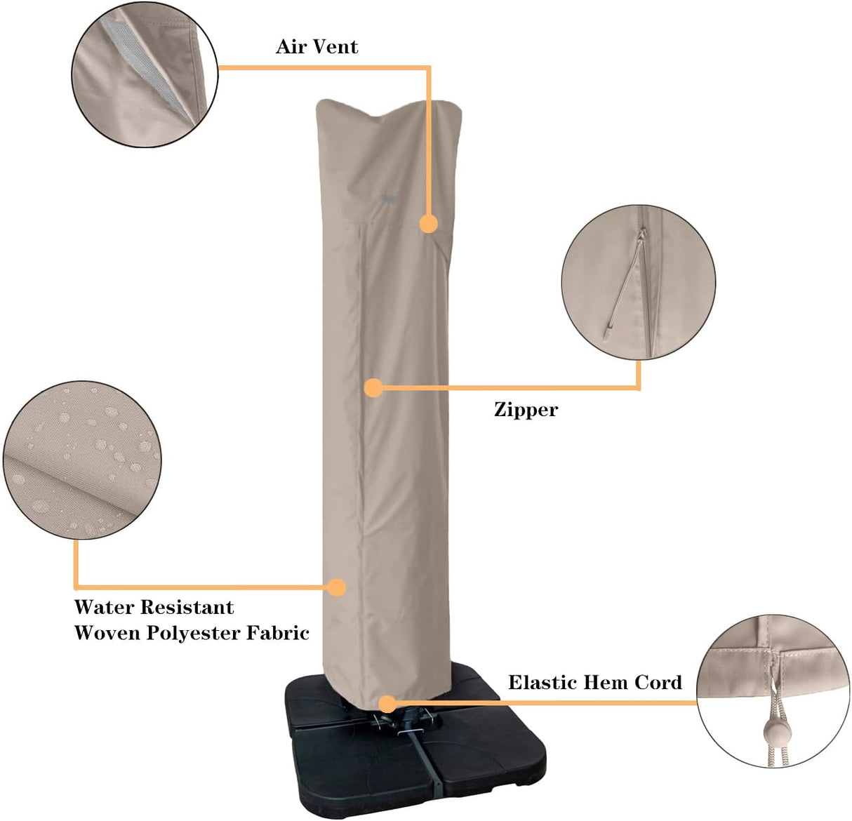 Water-Resistant Patio Umbrella Cover for 9ft-13ft Offset & Cantilever Umbrellas with Zipper & Rod – Durable Outdoor Protection for Curved and Straight Pole Parasols