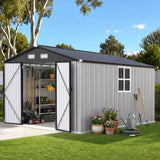 Patioslife YardVault Pro Galvanised Steel Metal Garden Shed with Window, Rust-Resistant Outdoor Tool Shed