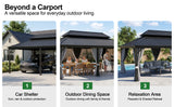 Patioslife Aluminium Carport with Steel Roof – Weatherproof Canopy for Cars, Motorbikes & Campervans