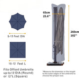 Water-Resistant Patio Umbrella Cover for 9ft-13ft Offset & Cantilever Umbrellas with Zipper & Rod – Durable Outdoor Protection for Curved and Straight Pole Parasols
