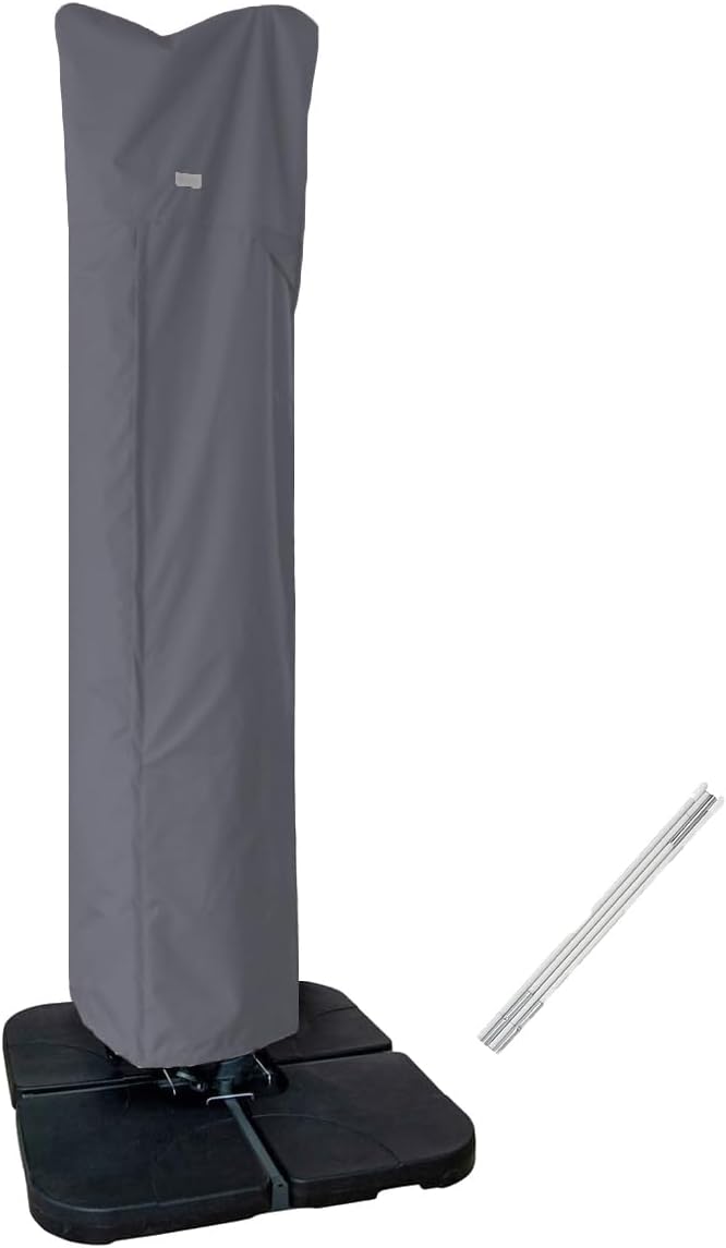 Water-Resistant Patio Umbrella Cover for 9ft-13ft Offset & Cantilever Umbrellas with Zipper & Rod – Durable Outdoor Protection for Curved and Straight Pole Parasols