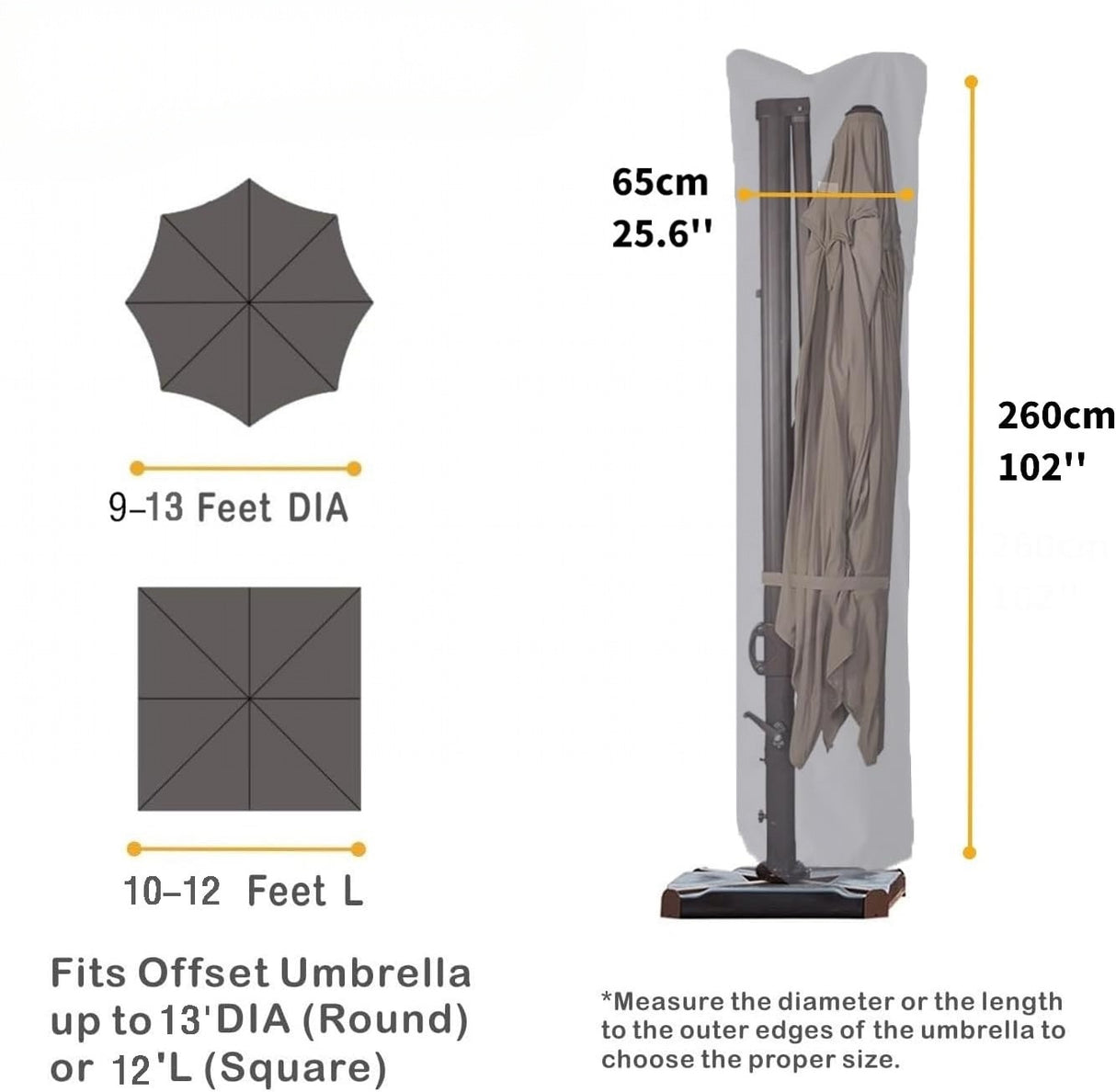 Water-Resistant Patio Umbrella Cover for 9ft-13ft Offset & Cantilever Umbrellas with Zipper & Rod – Durable Outdoor Protection for Curved and Straight Pole Parasols
