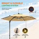 Patioslife Aegis Pro™ All-in-One Shade Round Cantilever Patio Parasol with solar LED lights | Premium Cover | Large Base