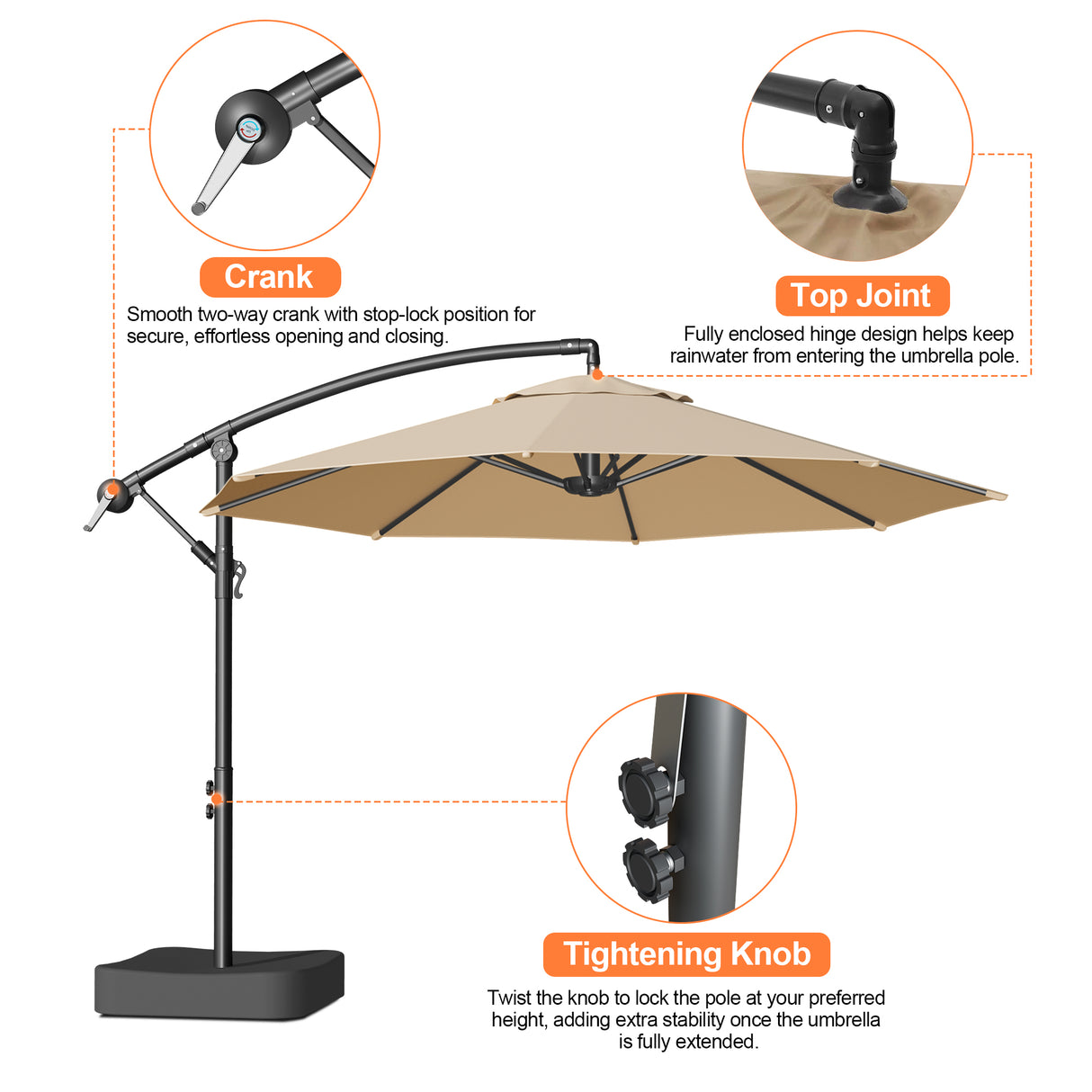 Patioslife Heavy Duty 3M Cantilever Parasol with Base – Premium Outdoor Shade for Patio, Garden & Backyard Living