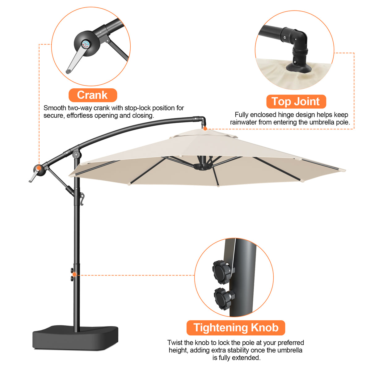 Patioslife Heavy Duty 3M Cantilever Parasol with Base – Premium Outdoor Shade for Patio, Garden & Backyard Living