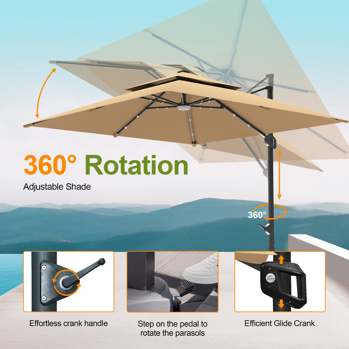 Patioslife Aegis Pro™ Cantilever Parasol with LED Lights, Fibreglass Ribs & Powder-Coated Aluminium Pole — Perfect for Garden & Patio