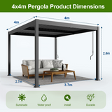 Patioslife Atlantic™ | Aluminium Louvered Pergola with Adjustable Roof & Built-In LED Lights, Freestanding All-Weather Shelter for Deck, Patio & Poolside