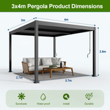 Patioslife Atlantic™ | 3 x 4m Heavy-Duty Aluminium Louvered Pergola with Adjustable Roof & LED Lights, Freestanding Weather-Resistant Shelter for Backyard & Poolside