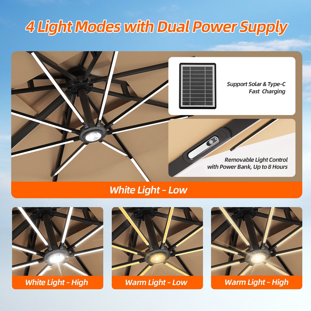 Patioslife Aegis Pro™ Premium Cantilever Parasol with LED Strip Lights, Fibreglass Ribs & Powder-Coated Aluminium Pole — Luxury Garden & Patio Shade