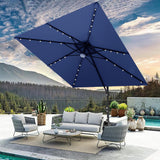  3x3m Square Cantilever Umbrella 2-Tier with Umbrella Cover & LED lights for Outdoor Garden Pool Use