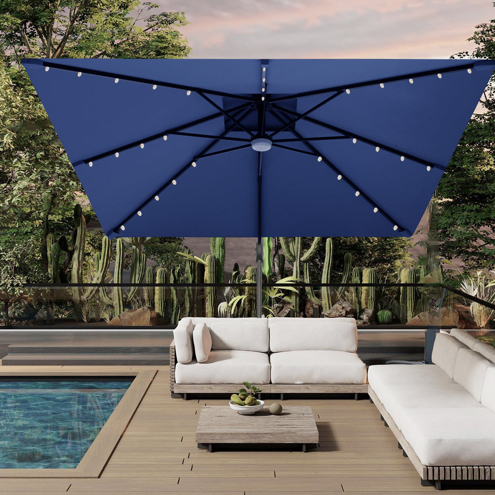 Patioslife Aegis Pro™ Cantilever Parasol with LED Lights, Fibreglass Ribs & Powder-Coated Aluminium Pole — Perfect for Garden & Patio