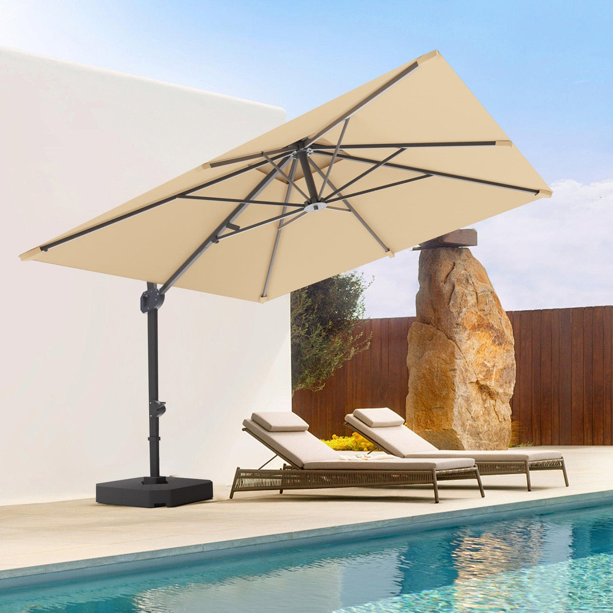 Patioslife Aegis Pro™ Cantilever Parasol with Base & Protective Cover — Fibreglass Ribs & Powder-Coated Aluminium Pole for Garden & Patio