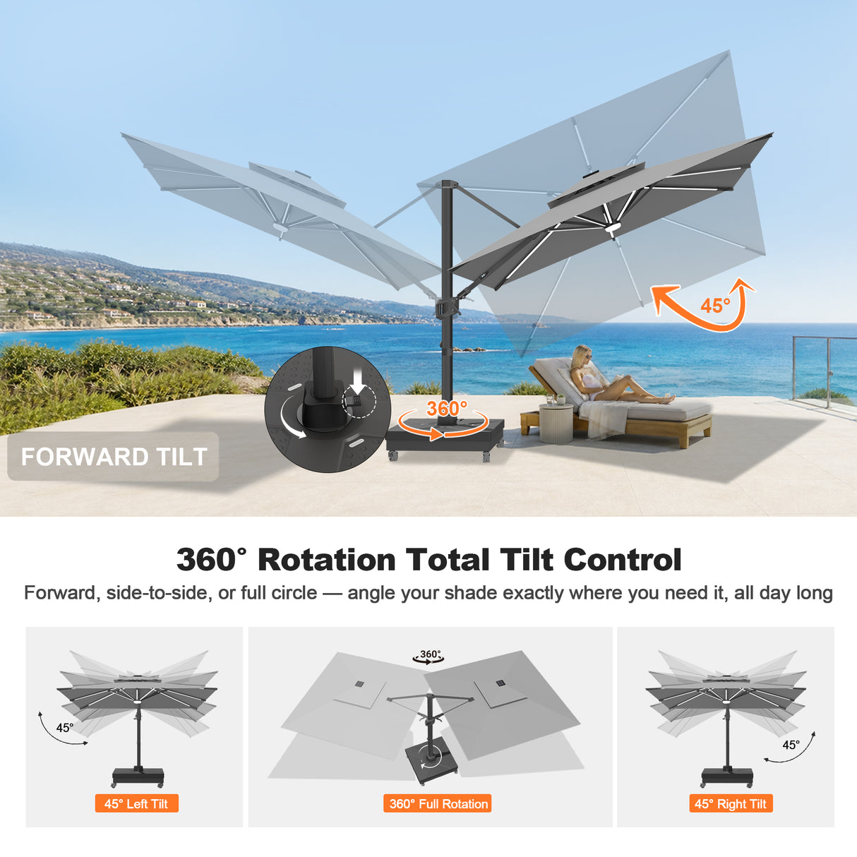 Patioslife Aegis Signature Series Rotating Cantilever Patio Umbrella with Adjustable Tilt for Garden & Poolside