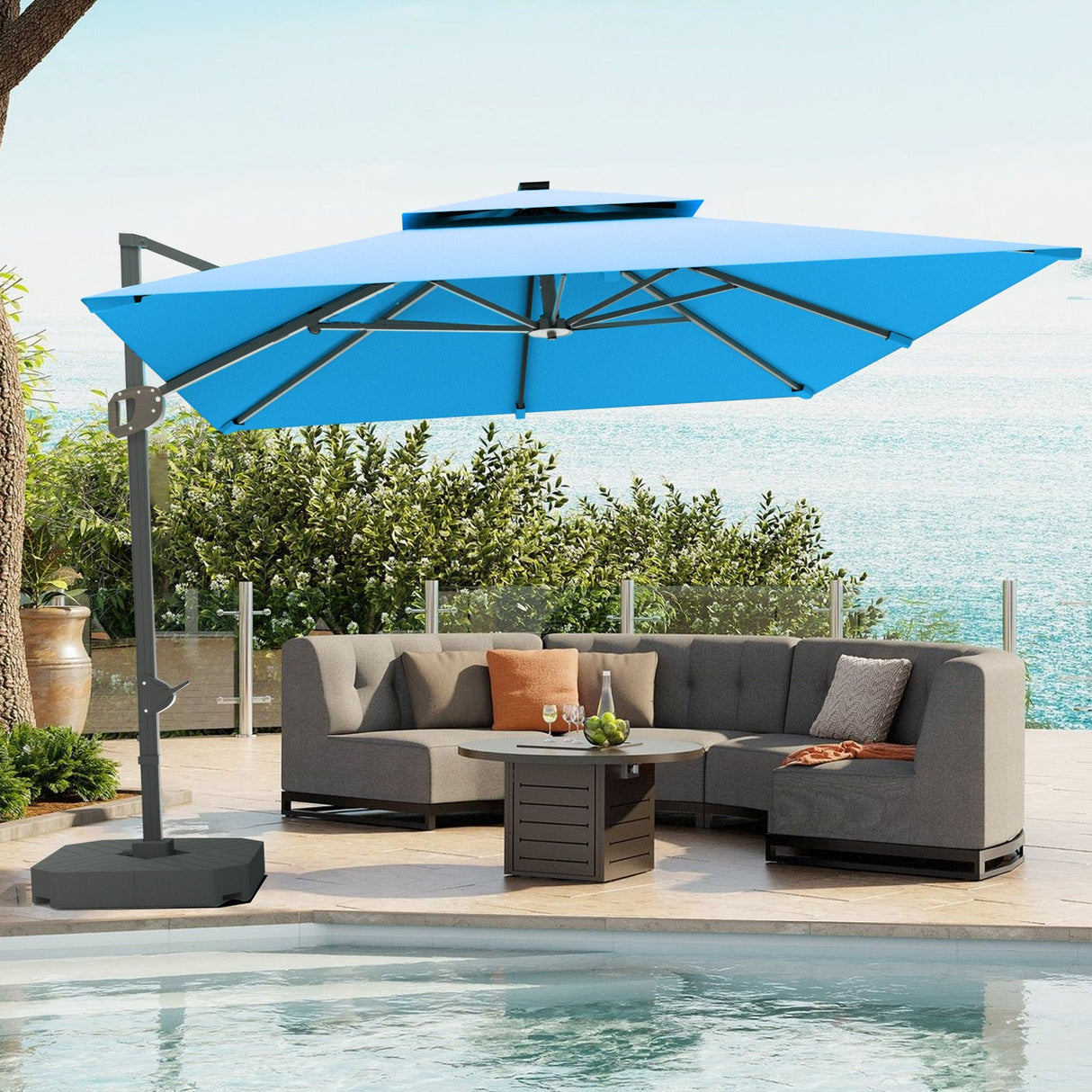 Patioslife Aegis Pro™ Cantilever Parasol with Base & Protective Cover — Fibreglass Ribs & Powder-Coated Aluminium Pole for Garden & Patio