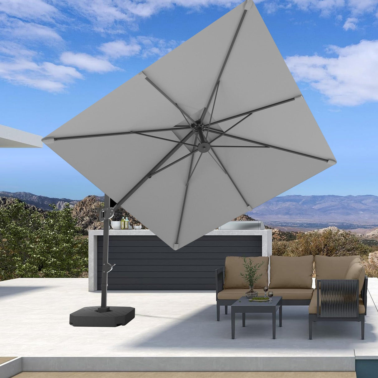 Patioslife Aegis Pro™ Cantilever Parasol with Base & Protective Cover — Fibreglass Ribs & Powder-Coated Aluminium Pole for Garden & Patio