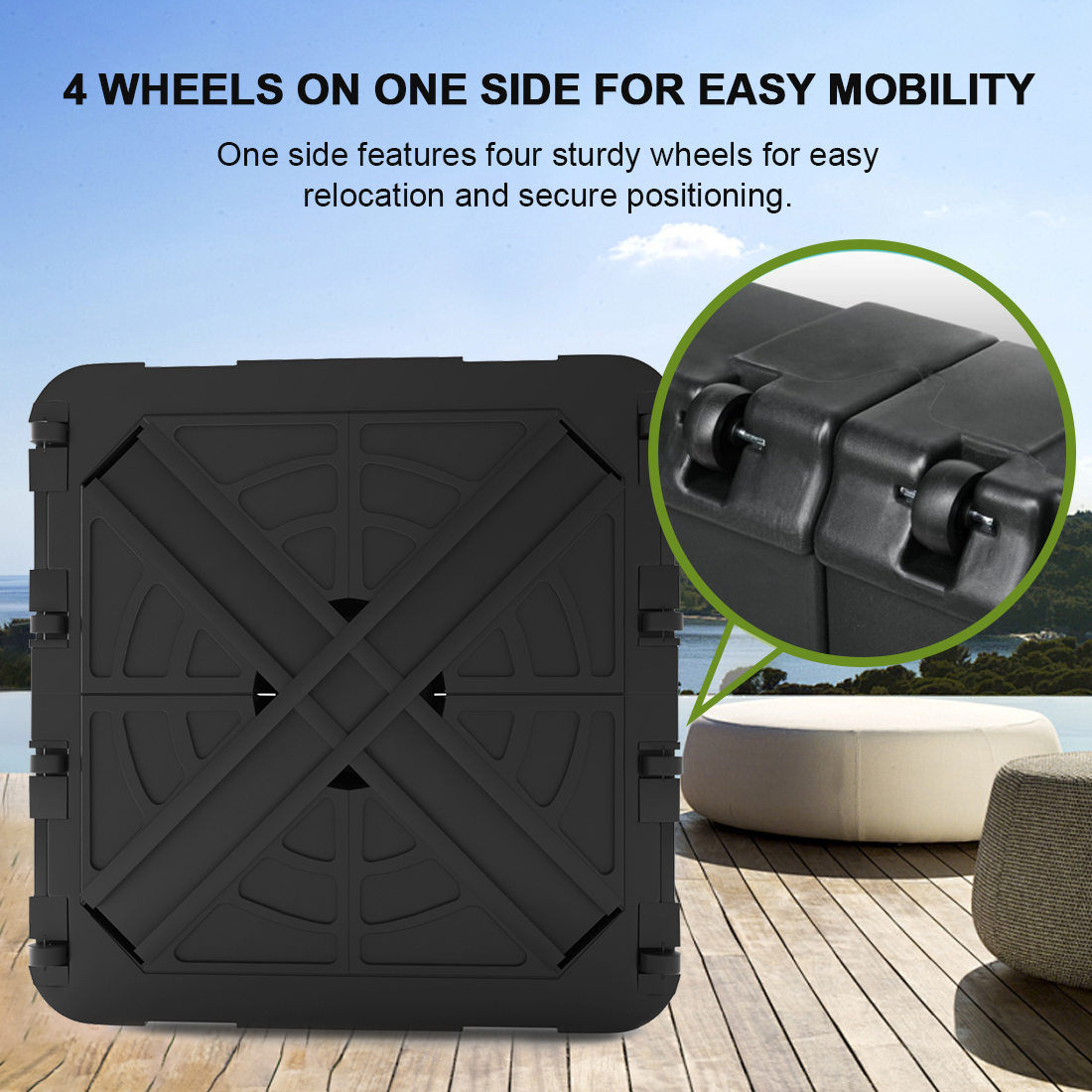 Patioslife™ Cantilever Parasol Base 115–200kg, Heavy-Duty Outdoor Rolling Stand, Refillable HDPE Offset Weights with Wheels for Patio, Garden & Poolside Stability