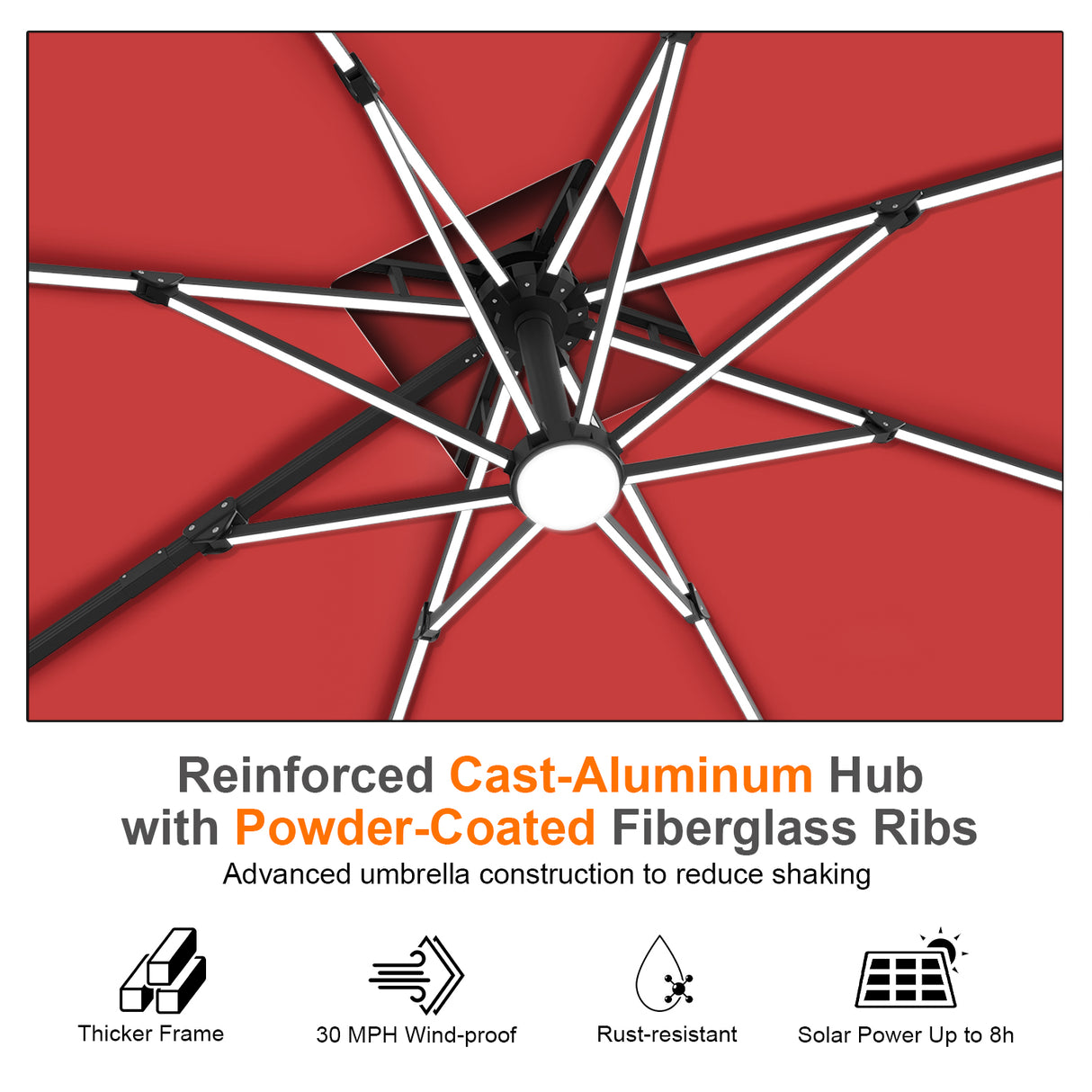 Patioslife Aegis Premium Cantilever Parasol with LED Strip Lights, Fibreglass Ribs & Powder-Coated Aluminium Pole — Luxury Garden & Patio Shade