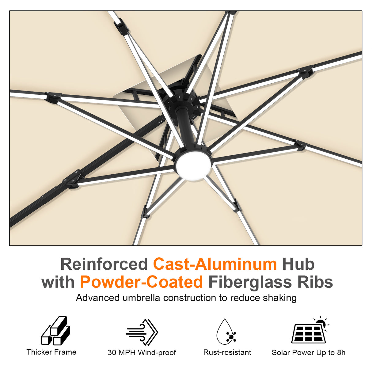 Patioslife Aegis Premium Cantilever Parasol with LED Strip Lights, Fibreglass Ribs & Powder-Coated Aluminium Pole — Luxury Garden & Patio Shade