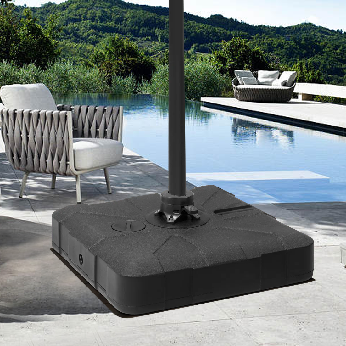 Patioslife™ Cantilever Parasol Base 115–200kg, Heavy-Duty Outdoor Rolling Stand, Refillable HDPE Offset Weights with Wheels for Patio, Garden & Poolside Stability
