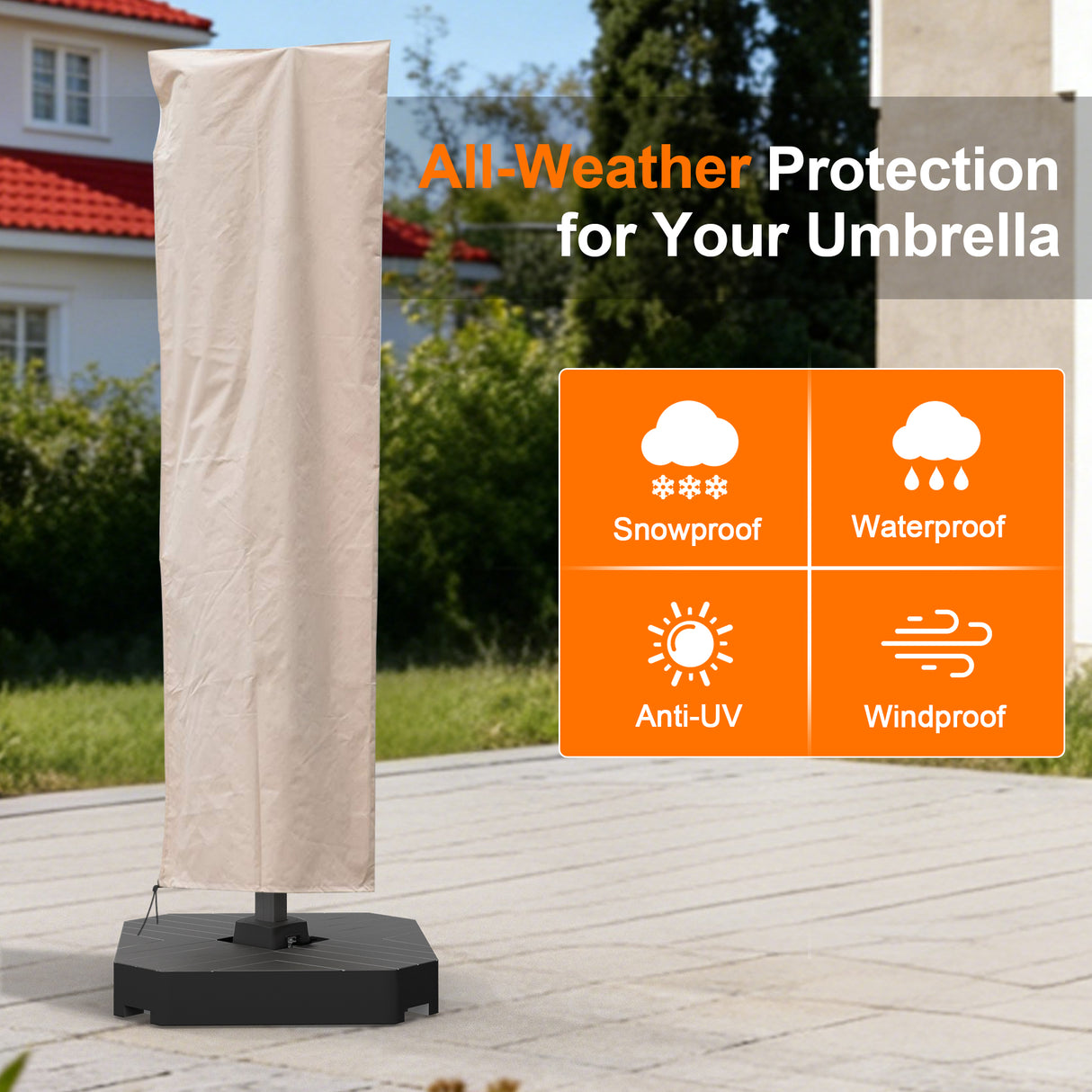 Patio Umbrella Cover for Offset & Cantilever Umbrellas with Zipper & Rod – Durable Outdoor Protection for Curved and Straight Pole Parasols