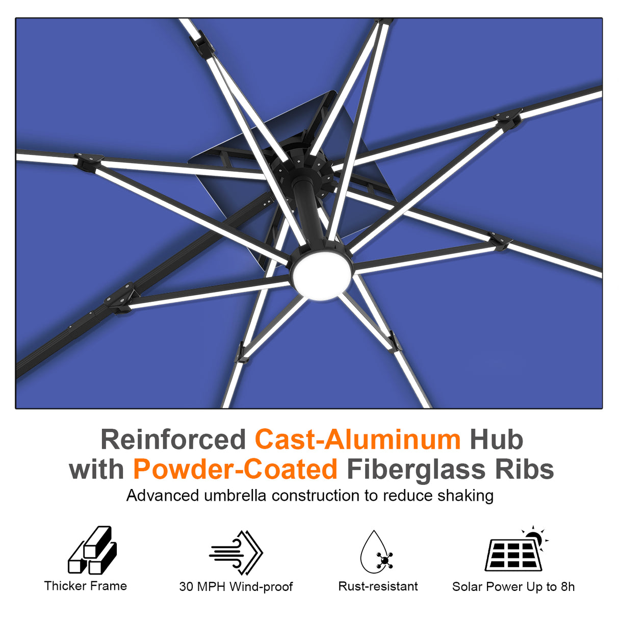 Patioslife Aegis Premium Cantilever Parasol with LED Strip Lights, Fibreglass Ribs & Powder-Coated Aluminium Pole — Luxury Garden & Patio Shade