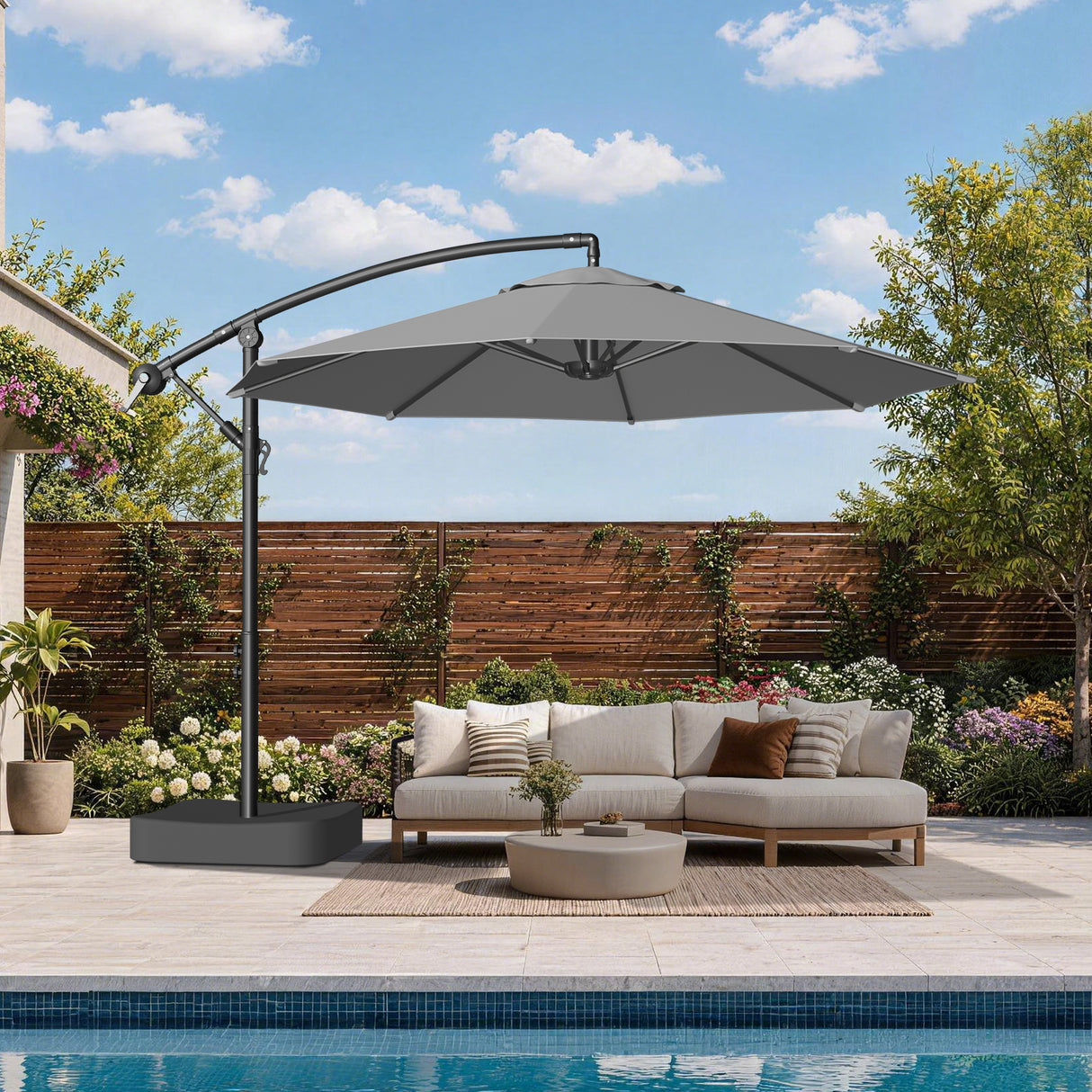 Patioslife Heavy Duty 3M Cantilever Parasol with Base – Premium Outdoor Shade for Patio, Garden & Backyard Living