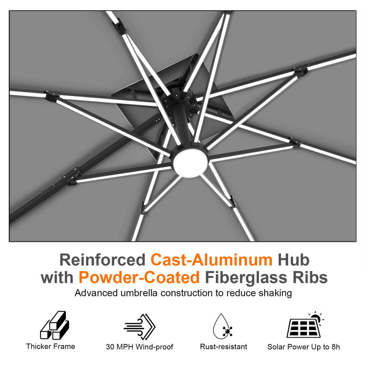 Patioslife Aegis Premium Cantilever Parasol with LED Strip Lights, Fibreglass Ribs & Powder-Coated Aluminium Pole — Luxury Garden & Patio Shade