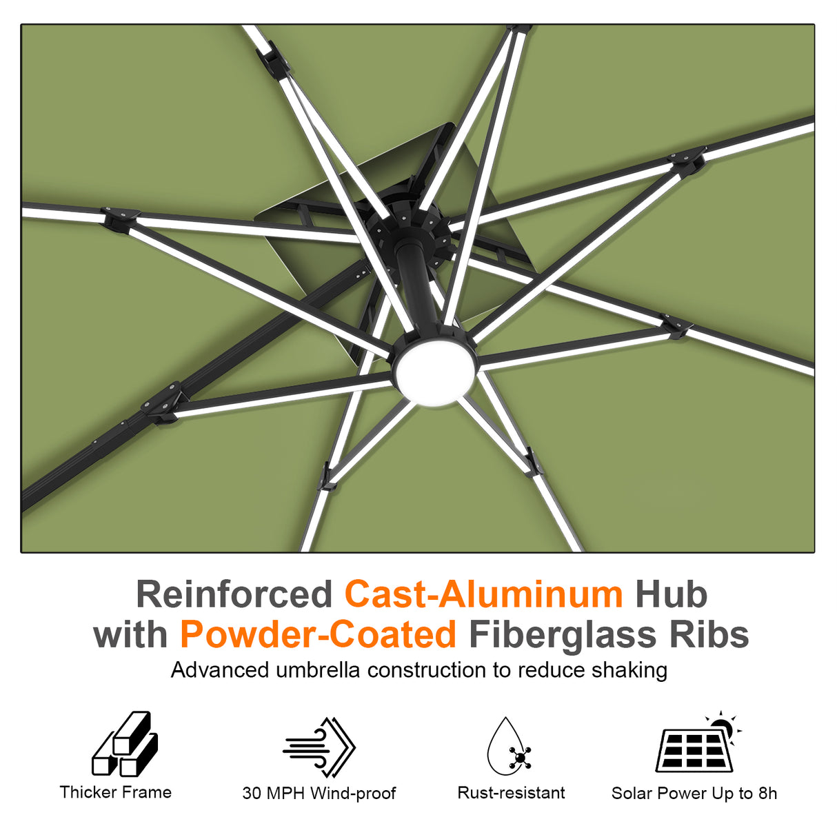 Patioslife Aegis Premium Cantilever Parasol with LED Strip Lights, Fibreglass Ribs & Powder-Coated Aluminium Pole — Luxury Garden & Patio Shade