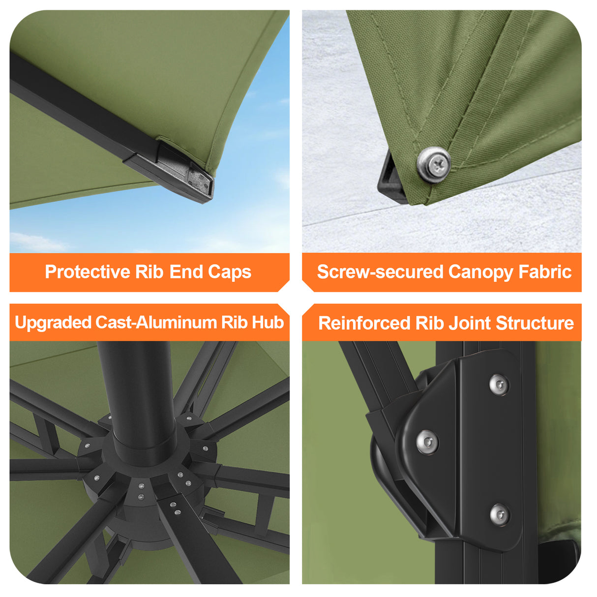 Patioslife Aegis Pro All-weather Cantilever Parasol , Reinforced & Powder-Coated Aluminium Ribs and Pole — Perfect for Garden & Patio