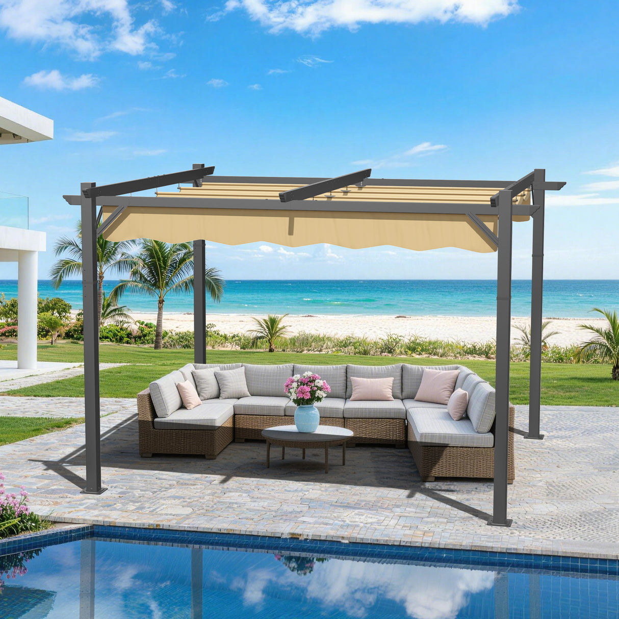 Patioslife Atlantic Retractable Pergola with Adjustable Canopy — Heavy-Duty Outdoor Shade Structure