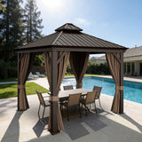 Patioslife Haven Hardtop Gazebo – Heavy-Duty Aluminium Frame, Double-Vented Roof & Curtains, Patio Pergola for Garden or Backyard