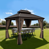 Patioslife Haven Hardtop Gazebo – Heavy-Duty Aluminium Frame, Double-Vented Roof & Curtains, Patio Pergola for Garden or Backyard