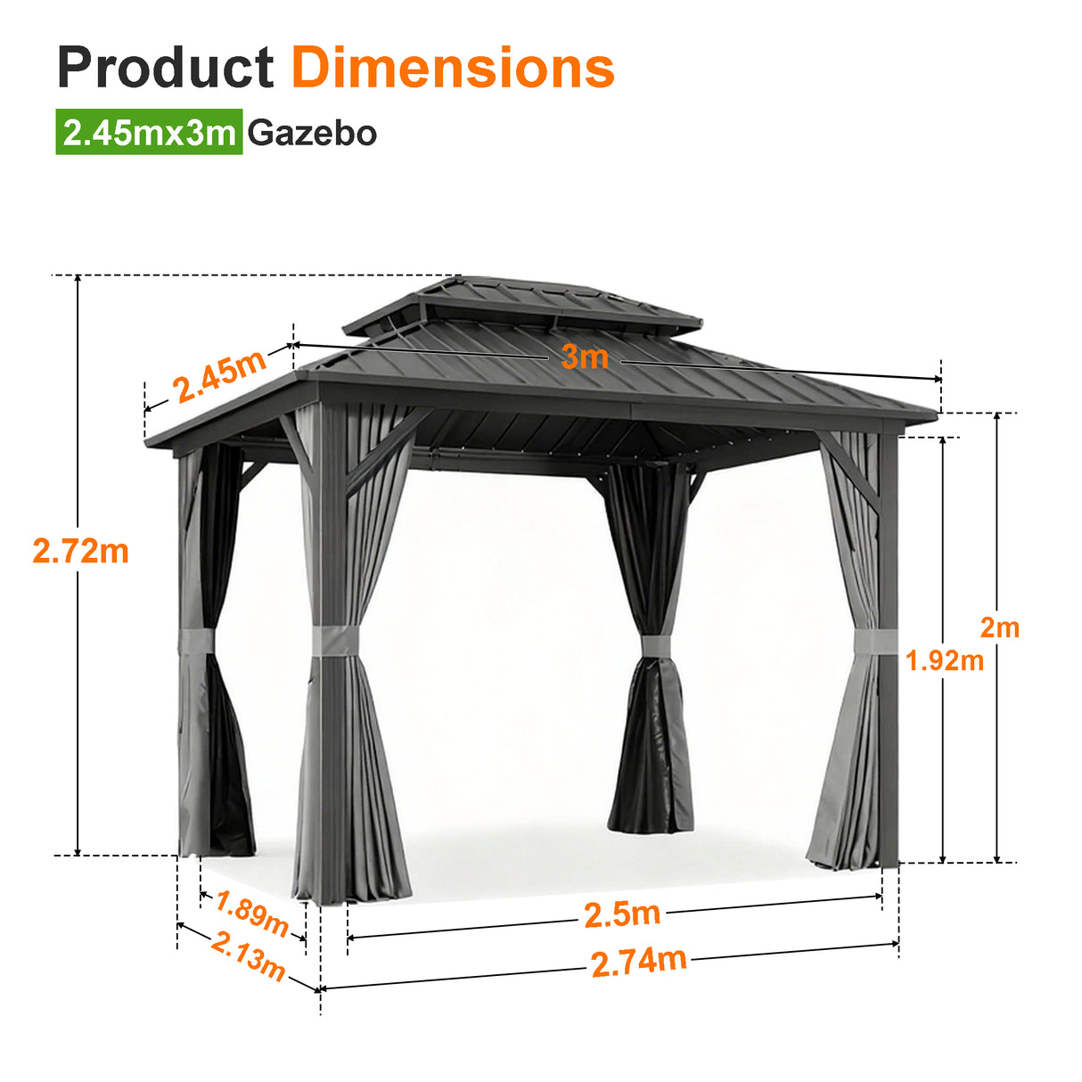 Patioslife Haven Hardtop Gazebo – Heavy-Duty Aluminium Frame, Double-Vented Roof & Curtains, Patio Pergola for Garden or Backyard