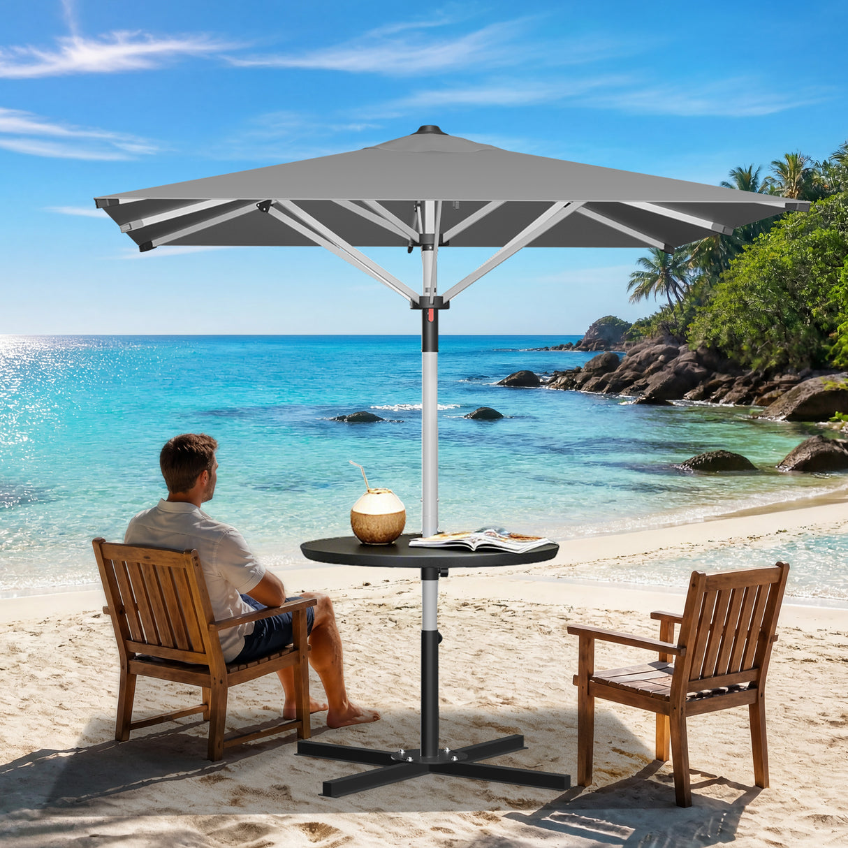 Patioslife Garden Parasol — Square & Round | Heavy-Duty Aluminium Pole, Double Vent Canopy | 2.7m, 3m & 3.35m