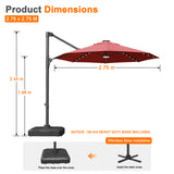 Patioslife Aegis Pro Round Cantilever Patio Umbrella with Solar LED Lights & Shade Protection