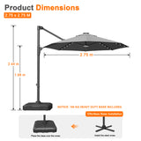 Patioslife Aegis Pro Round Cantilever Patio Umbrella with Solar LED Lights & Shade Protection
