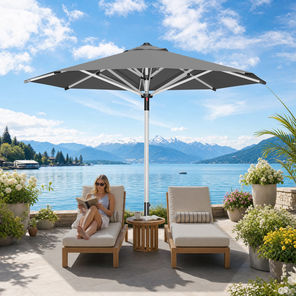 Patioslife Garden Parasol — Square & Round | Heavy-Duty Aluminium Pole, Double Vent Canopy | 2.7m, 3m & 3.35m