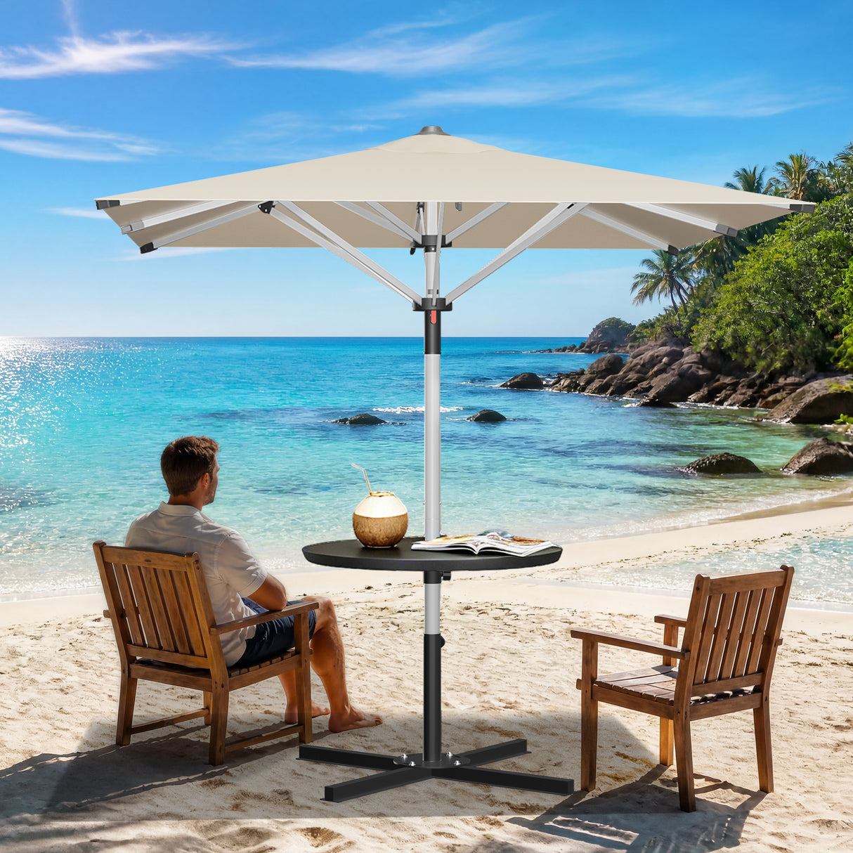 Patioslife Garden Parasol — Square & Round | Heavy-Duty Aluminium Pole, Double Vent Canopy | 2.7m, 3m & 3.35m